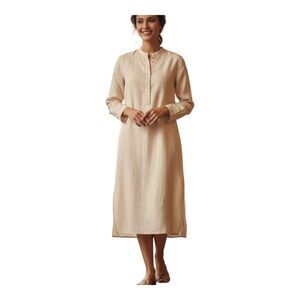 ARJE Italian Organic Linen Shirt Dress Medium Cream Pale Yellow Stealth Wealth